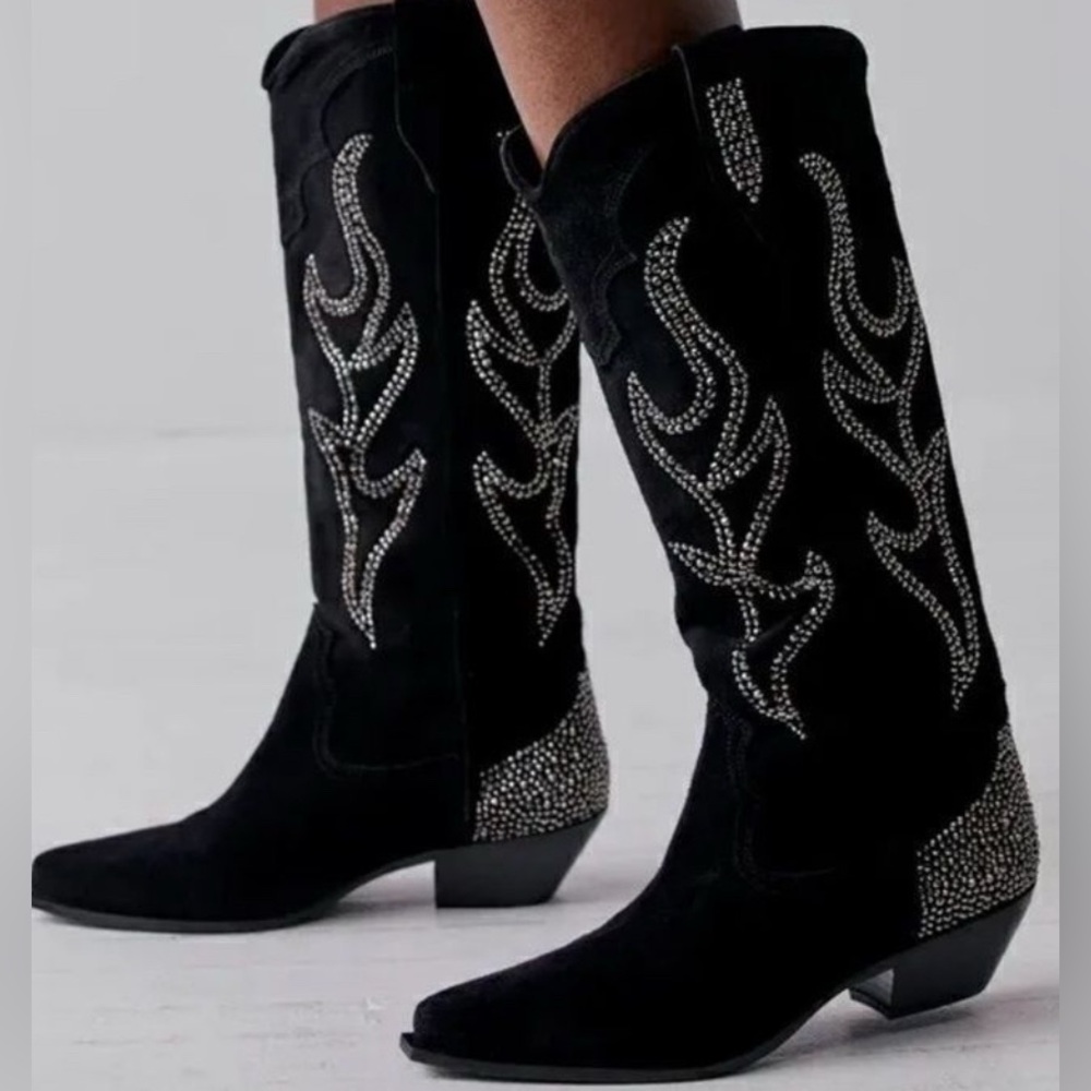 Free People Suede Black Embellished Boots